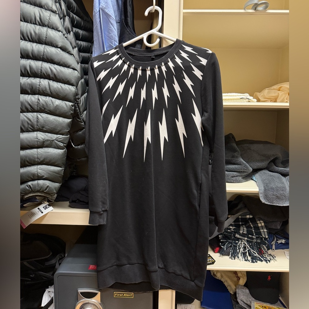 Neil Barrett Black Lightning Bolt Sweatshirt Dress